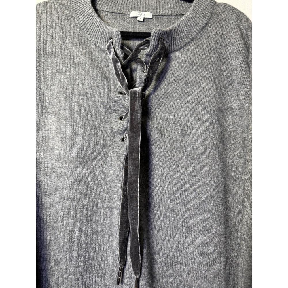Rails Women's Olivia Ash Grey Wool Cashmere Blend Lace Up Ribbon Sweater Size S - Picture 5 of 11